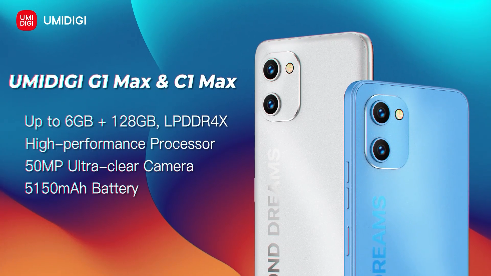 [World Premiere] UMIDIGI C1&G1 Max Smartphone Unisoc T610 Octa-Core 6GB RAM+128GB ROM 50MP Camera 5150mAh Battery Dual SIM Cellphone