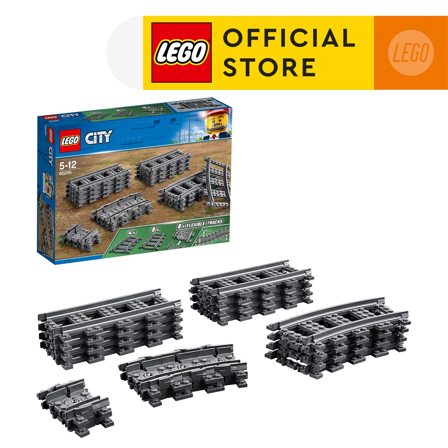LEGO® City 60205 Tracks (20 Pieces) Building Toy Toys For Kids Building Blocks Train Set Train Track Kit
