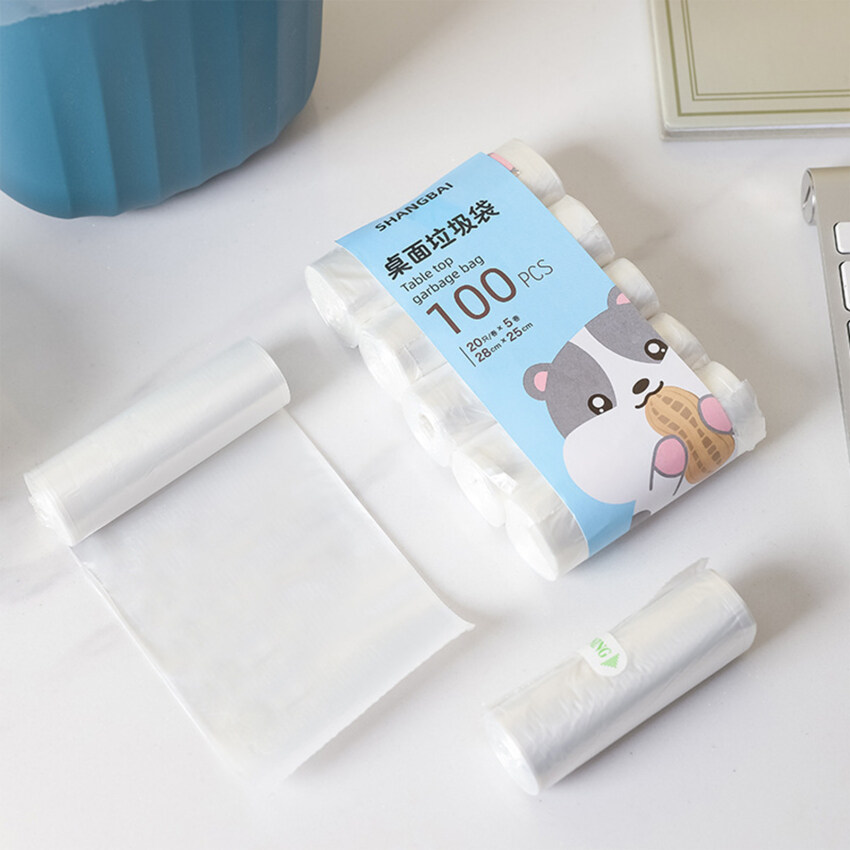 【Ready Stock】100pcs Small Trash Bags 5Rolls Mini Garbage Bag Household Thickened Small Desktop Garbage Can Garbage Bags Disposable Trash Bags Kitchen Tools